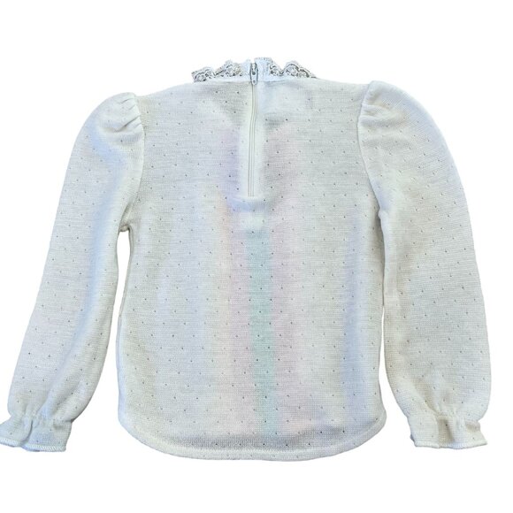 Vintage Bull Frog Girls Lace Knit Sweater Top Size 2T White Acrylic Made in USA - Picture 2 of 7